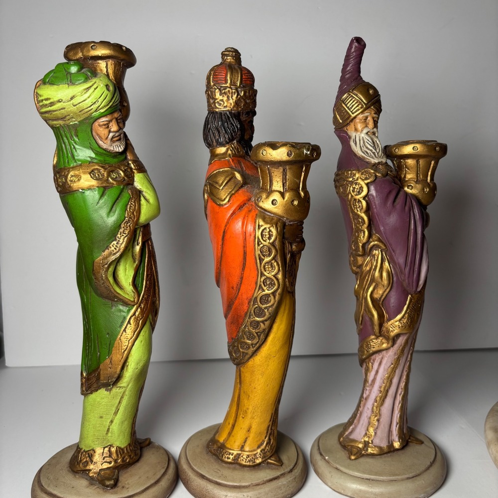 Vintage Set of Wise Men Nativity Figures Candle Holders Christmas Decor Ceramic - Picture 3 of 16